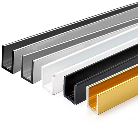 Canales en U de vidrio de aluminio grande de 200 mm de ancho